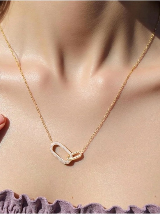 Nordstrom Jewelry - Gold Interlock Pave Pendant Necklace / Gift Bag and Box / Jewelry Cleaner